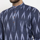 Jompers Men Blue Woven Design Ikkat Straight Kurta with Churidar ( JOKP 615 Blue )