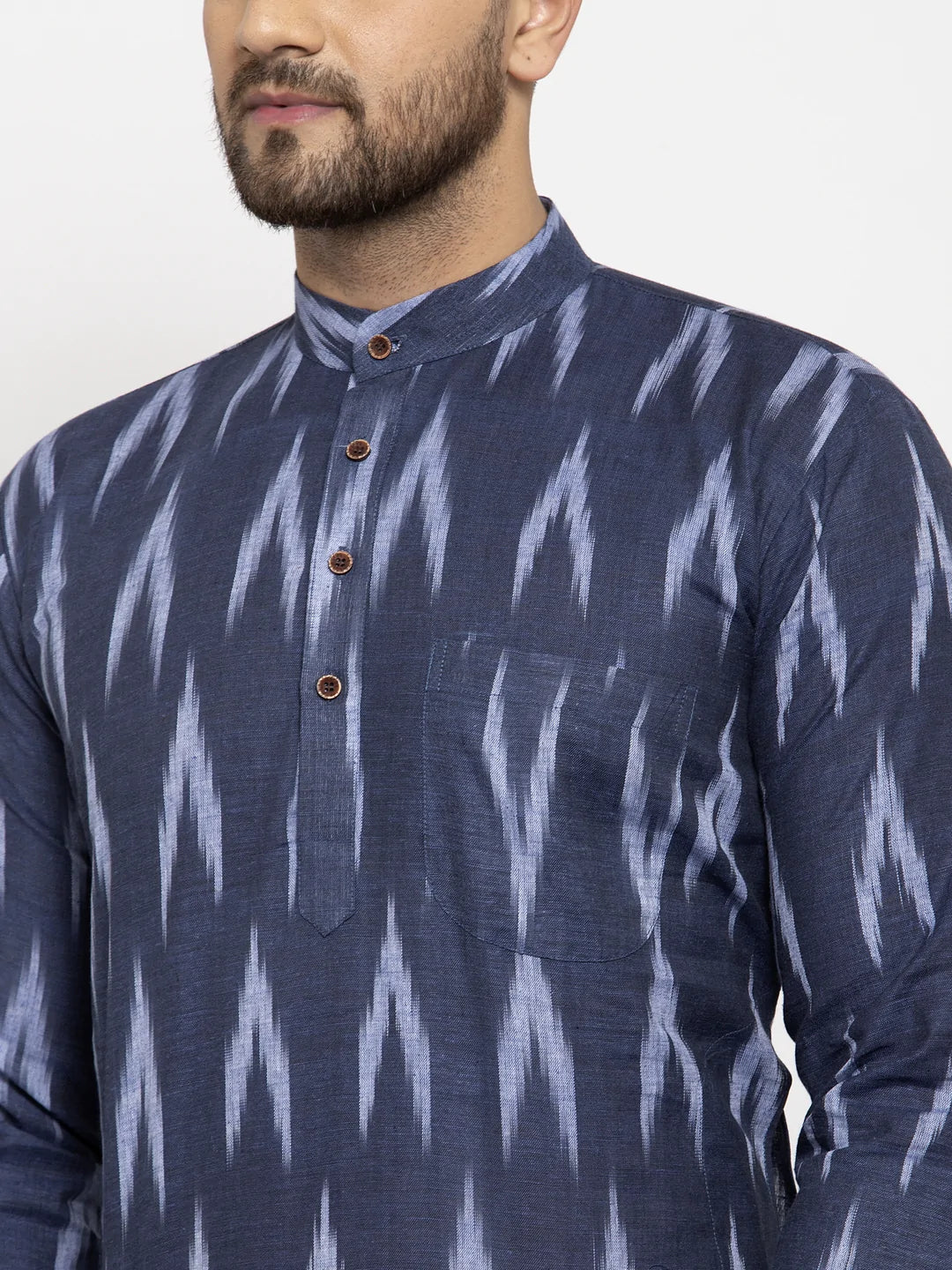 Jompers Men Blue Woven Design Ikkat Straight Kurta with Churidar ( JOKP 615 Blue )