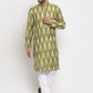 Jompers Men Green Woven Design Ikkat Straight Kurta with Churidar ( JOKP 615 Green )