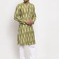 Jompers Men Green Woven Design Ikkat Straight Kurta with Churidar ( JOKP 615 Green )