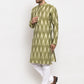 Jompers Men Green Woven Design Ikkat Straight Kurta with Churidar ( JOKP 615 Green )