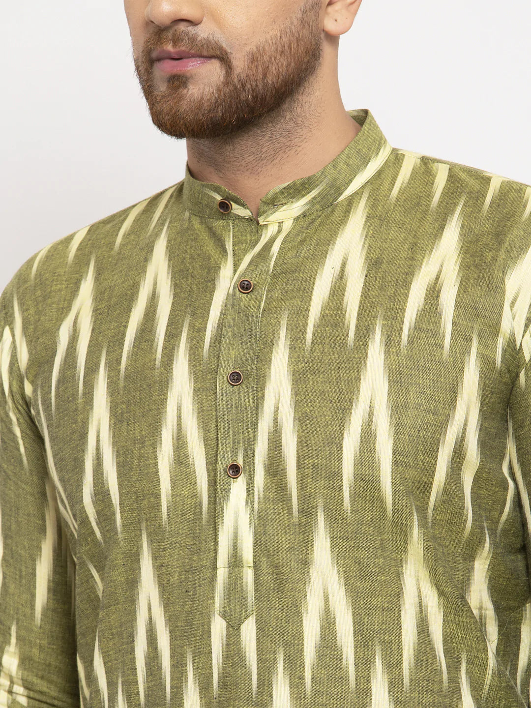Jompers Men Green Woven Design Ikkat Straight Kurta with Churidar ( JOKP 615 Green )