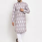Jompers Men Grey Woven Design Ikkat Straight Kurta with Churidar ( JOKP 615 Grey )
