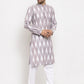 Jompers Men Grey Woven Design Ikkat Straight Kurta with Churidar ( JOKP 615 Grey )