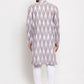Jompers Men Grey Woven Design Ikkat Straight Kurta Only ( KO 615 Grey )