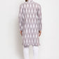 Jompers Men Grey Woven Design Ikkat Straight Kurta with Churidar ( JOKP 615 Grey )