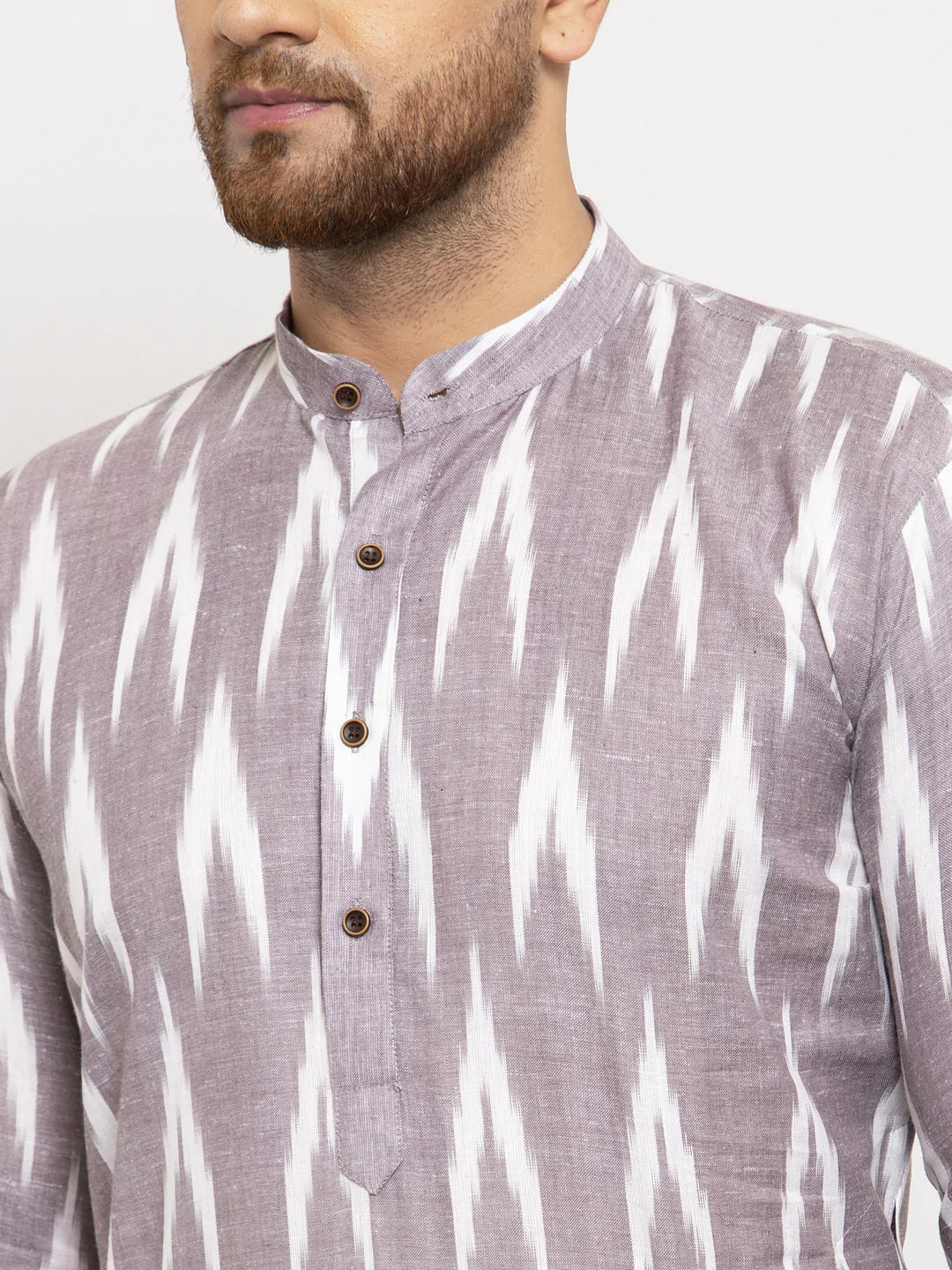 Jompers Men Grey Woven Design Ikkat Straight Kurta with Churidar ( JOKP 615 Grey )