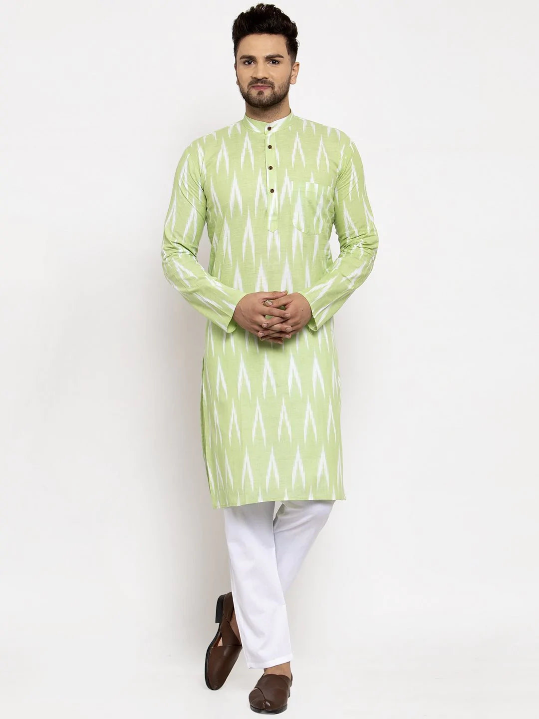 Jompers Men Lime Green Woven Design Ikkat Straight Kurta Only ( KO 615 Lime )