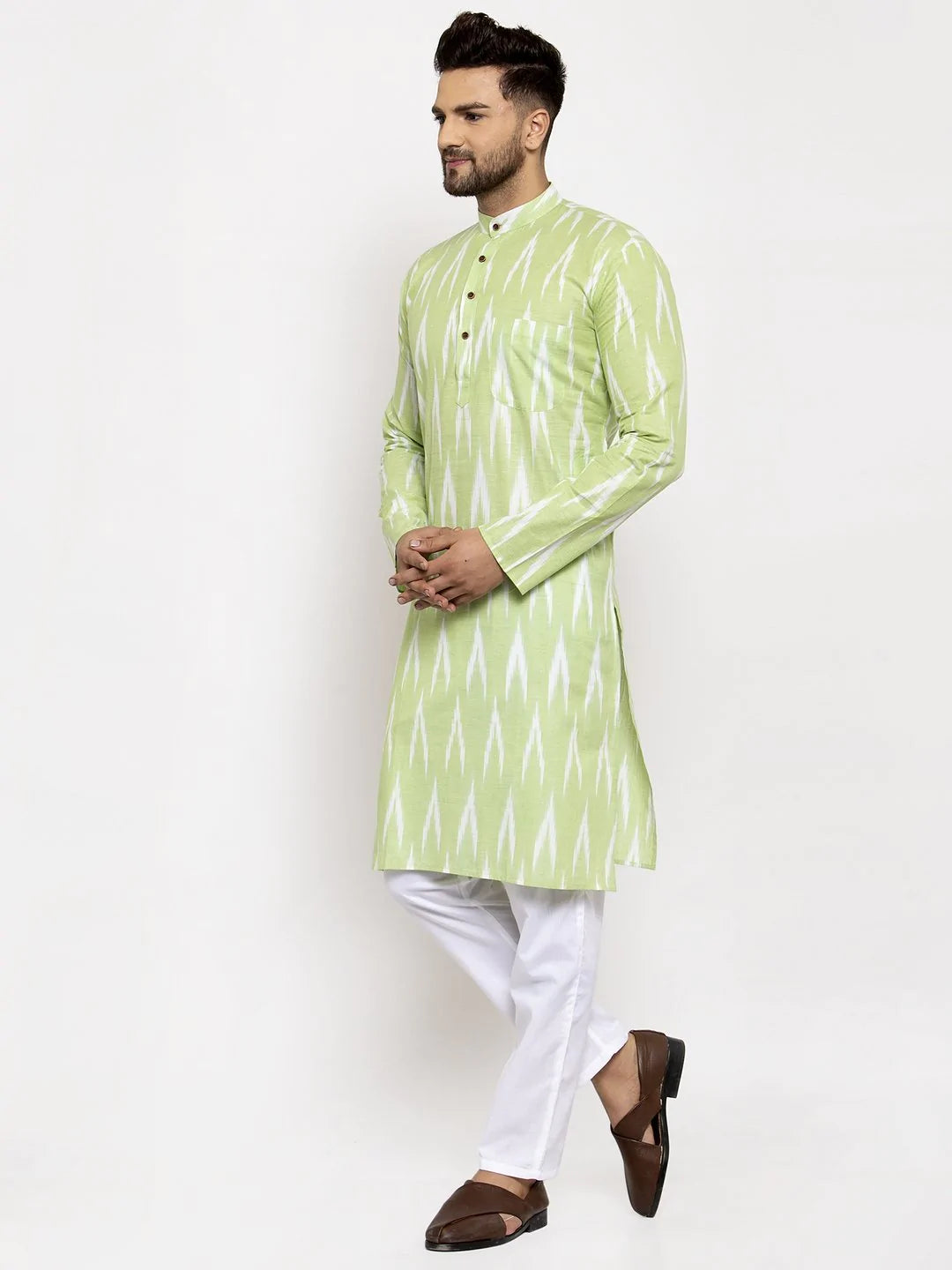 Jompers Men Lime Green Woven Design Ikkat Straight Kurta Only ( KO 615 Lime )