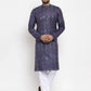 Jompers Men Navy Blue Woven Design Ikkat Straight Kurta with Churidar ( JOKP 615 Navy )