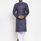 Jompers Men Navy Blue Woven Design Ikkat Straight Kurta Only ( KO 615 Navy )