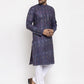 Jompers Men Navy Blue Woven Design Ikkat Straight Kurta Only ( KO 615 Navy )