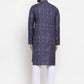 Jompers Men Navy Blue Woven Design Ikkat Straight Kurta Only ( KO 615 Navy )
