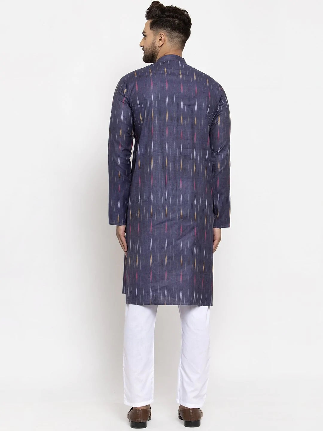 Jompers Men Navy Blue Woven Design Ikkat Straight Kurta Only ( KO 615 Navy )