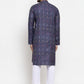 Jompers Men Navy Blue Woven Design Ikkat Straight Kurta with Churidar ( JOKP 615 Navy )