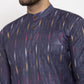Jompers Men Navy Blue Woven Design Ikkat Straight Kurta Only ( KO 615 Navy )