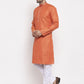 Jompers Men Orange Embroidered Kurta Only ( KO 619 Orange )