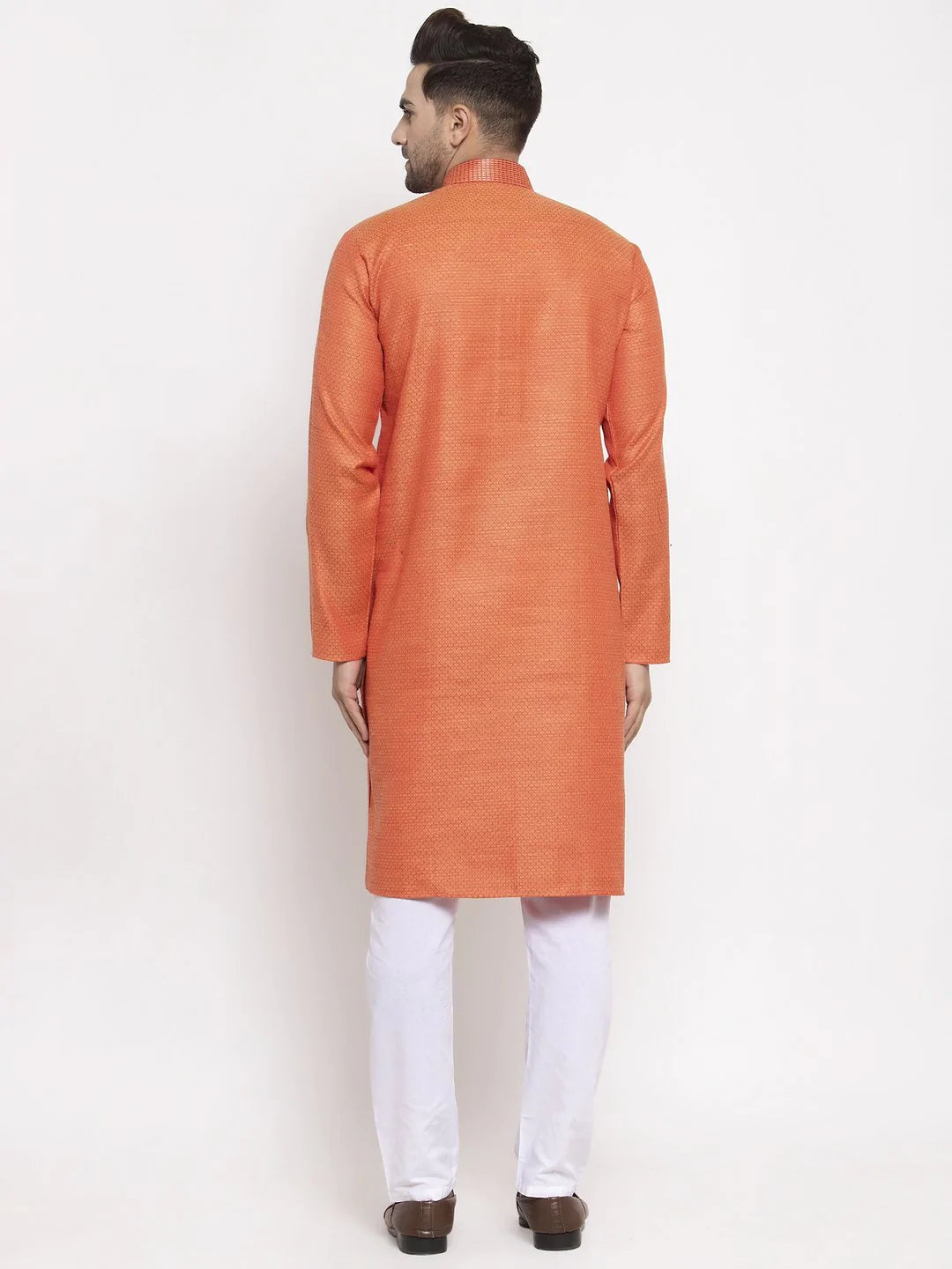 Jompers Men Orange Embroidered Kurta Only ( KO 619 Orange )