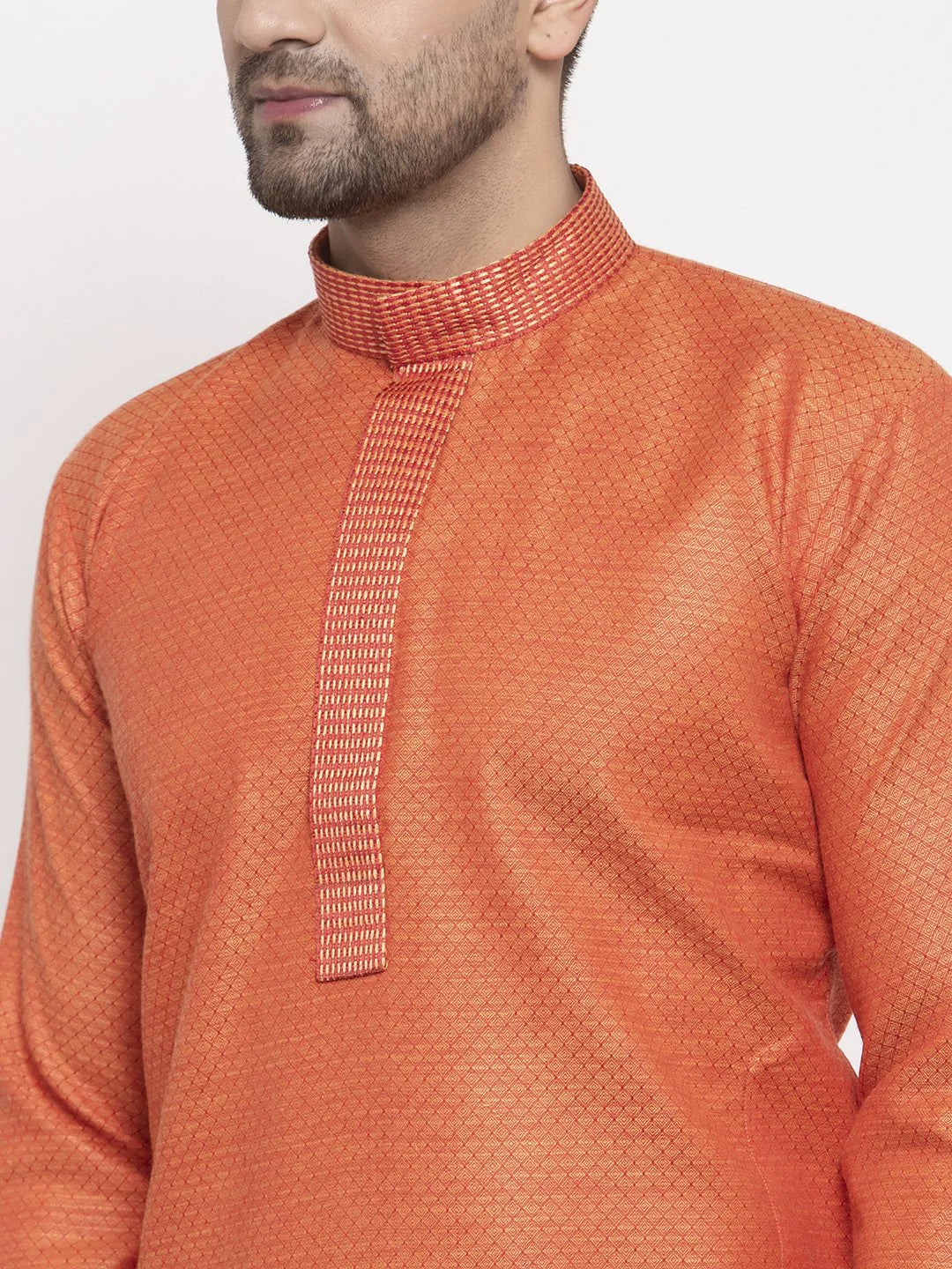 Jompers Men Orange Embroidered Kurta Only ( KO 619 Orange )