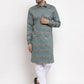 Jompers Men Green & White Woven Design Kurta with Pyjamas ( JOKP 621 Green )