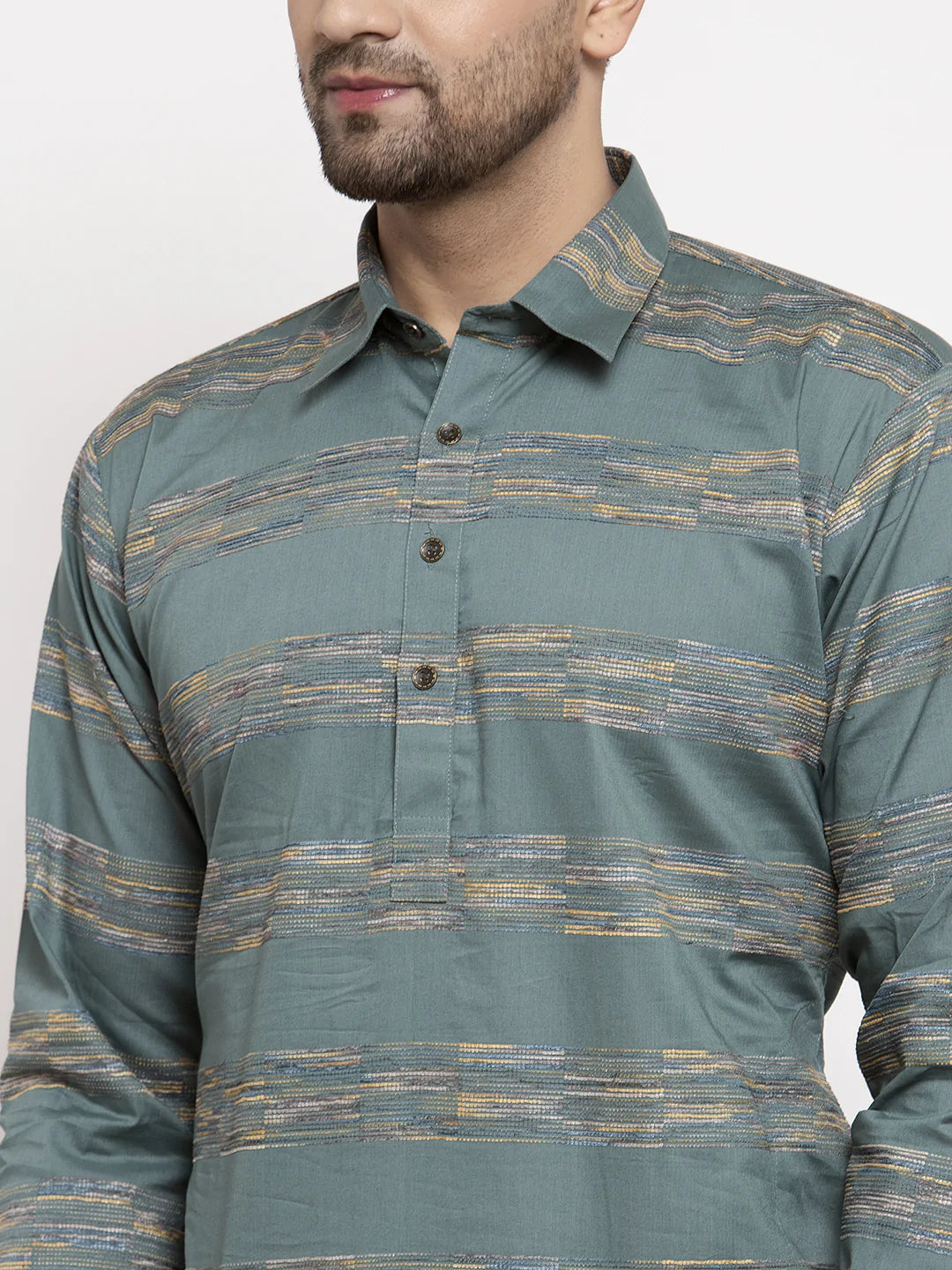 Jompers Men Green & White Woven Design Kurta with Pyjamas ( JOKP 621 Green )