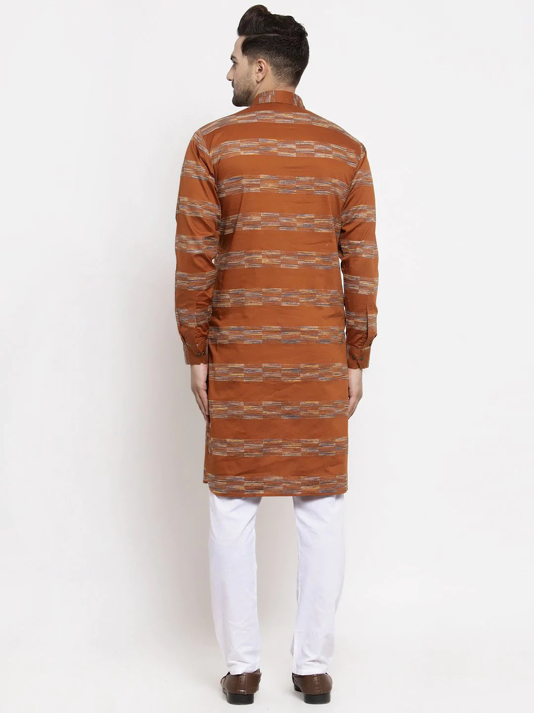 Jompers Men Mustard & White Woven Design Kurta Only ( KO 621 Mustard )