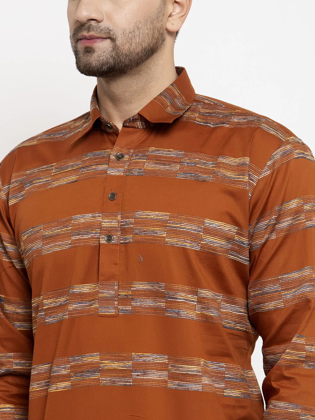Jompers Men Mustard & White Woven Design Kurta Only ( KO 621 Mustard )