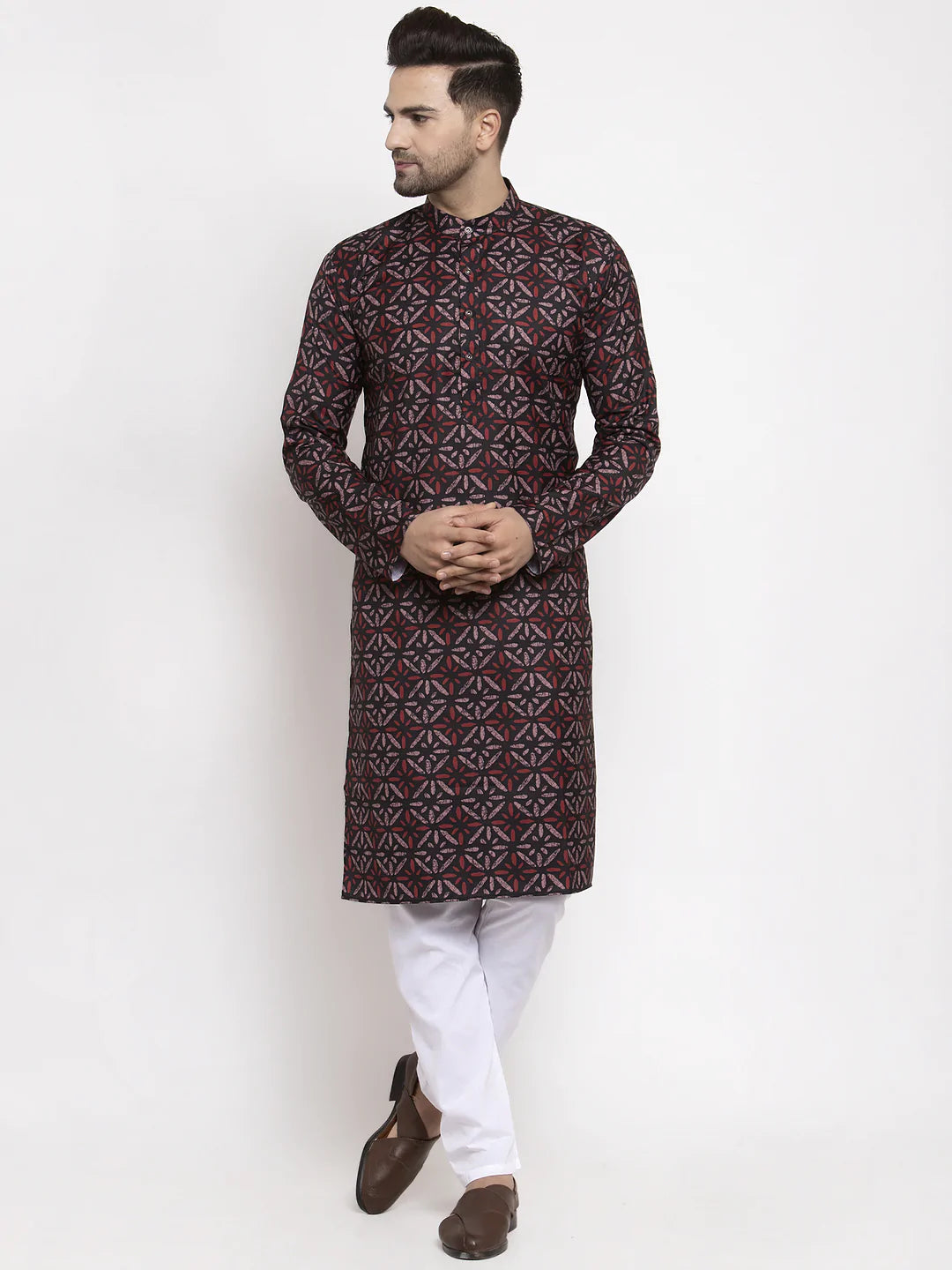 Jompers Men Brown Printed Kurta with Churidar ( JOKP 623 Brown )