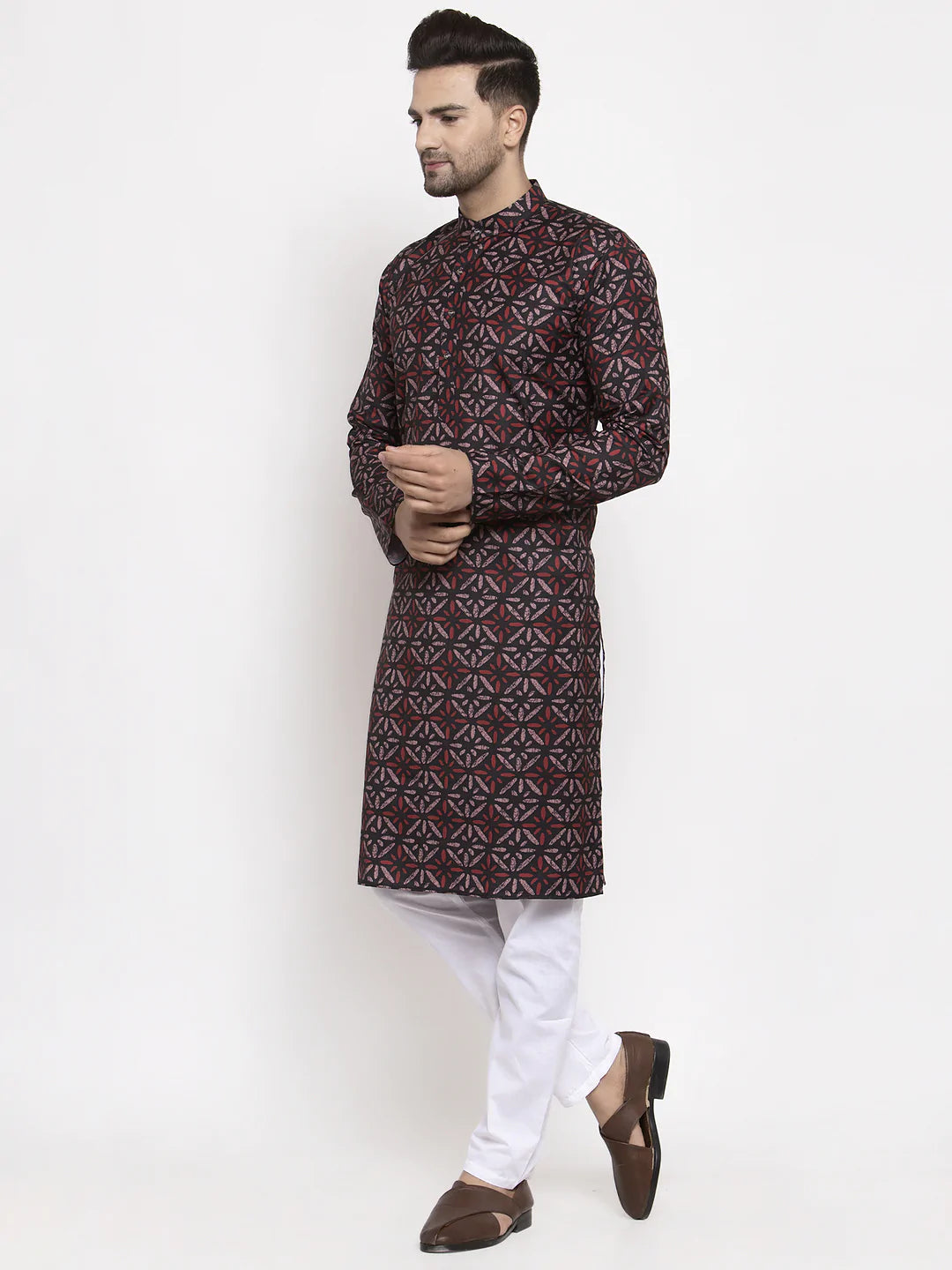 Jompers Men Brown Printed Kurta with Churidar ( JOKP 623 Brown )