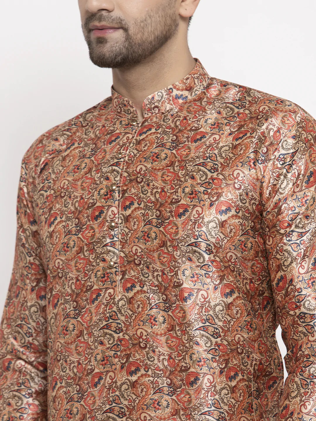 Jompers Men Golden Printed Kurta with Pyjamas ( JOKP 624 Golden )