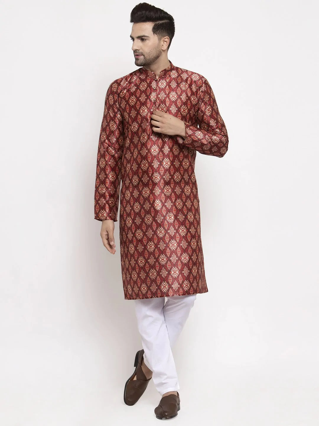Jompers Men Maroon Printed Kurta Only ( KO 624 Maroon )