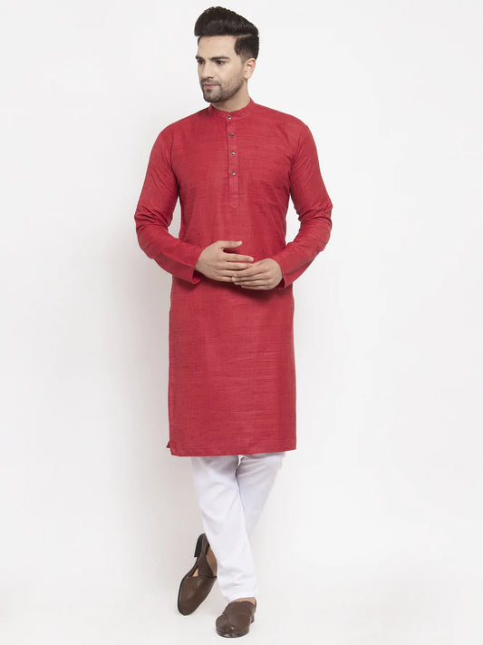 Jompers Men Maroon Self Design Kurta with Pyjamas ( JOKP 625 Maroon )