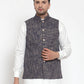 Jompers Men's Blue Woven Design Nehru Jacket ( JOWC 4011 Blue )