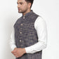 Jompers Men's Blue Woven Design Nehru Jacket ( JOWC 4011 Blue )