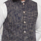 Jompers Men's Blue Woven Design Nehru Jacket ( JOWC 4011 Blue )