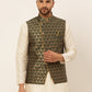 Men's Woven Design Waistcoat ( JOWC 4048Olive )