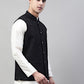 Men's Sequins Embroidered Rayon Nehru Jacket ( JOWC 4075Black )