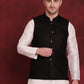 Black Woven Design Nehru Jacket ( JOWC 4091Black )
