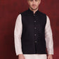 Navy Blue Woven Design Nehru Jacket ( JOWC 4091Navy )