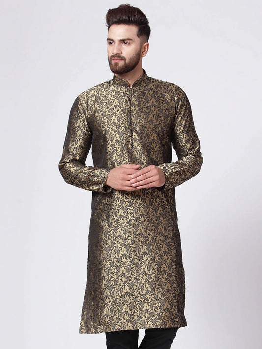 Men Golden & Black Self Design Kurta Only ( KO 517 Golden )