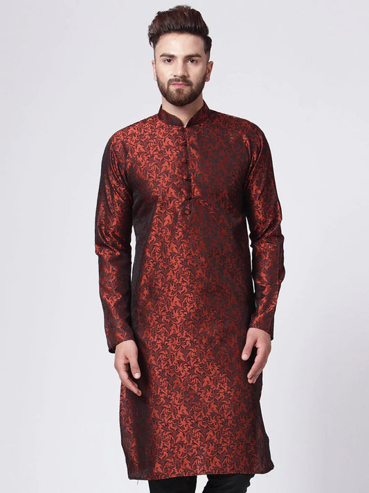 Men Maroon & Black Self Design Kurta Only ( KO 517 Maroon )