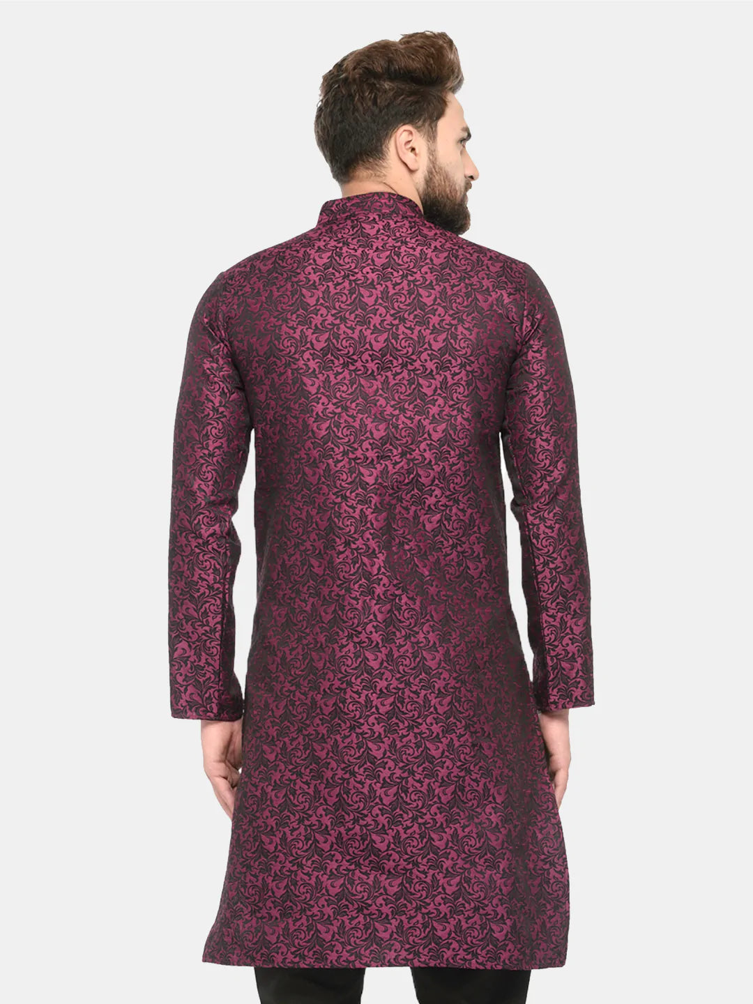 Men Purple & Black Self Design Kurta Only ( KO 517 Purple )