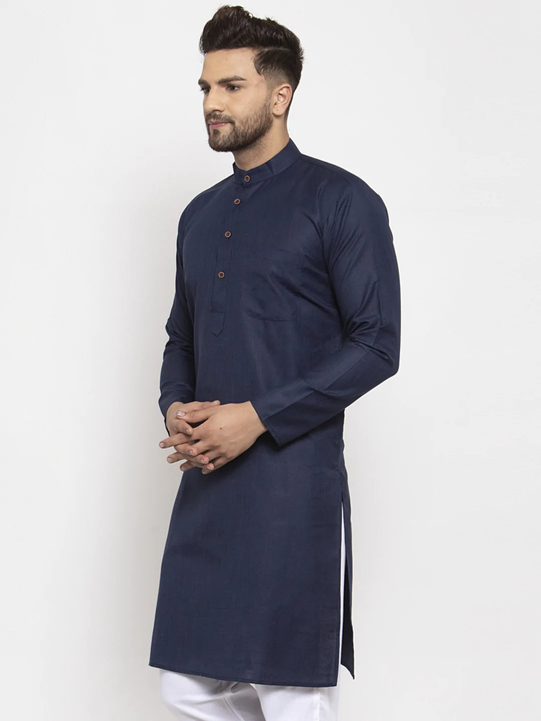 Men Navy Blue & White Solid Kurta Only ( KO 532 Navy )