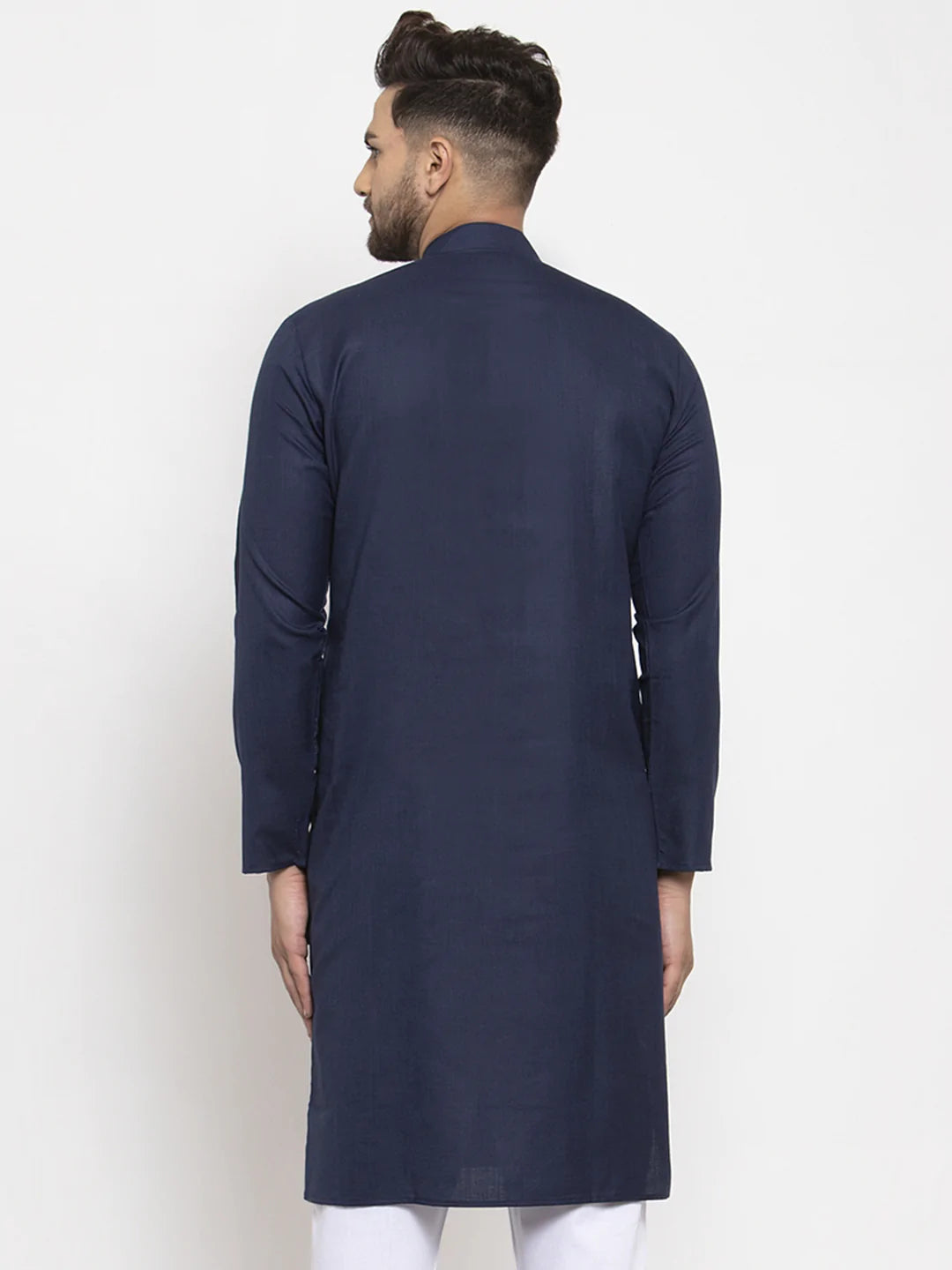Men Navy Blue & White Solid Kurta Only ( KO 532 Navy )