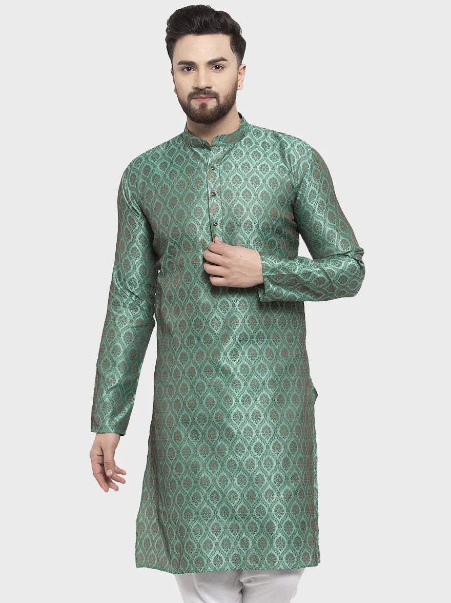 Jompers Men Green & Grey Jacquard Kurta Only ( KO 597 Green )