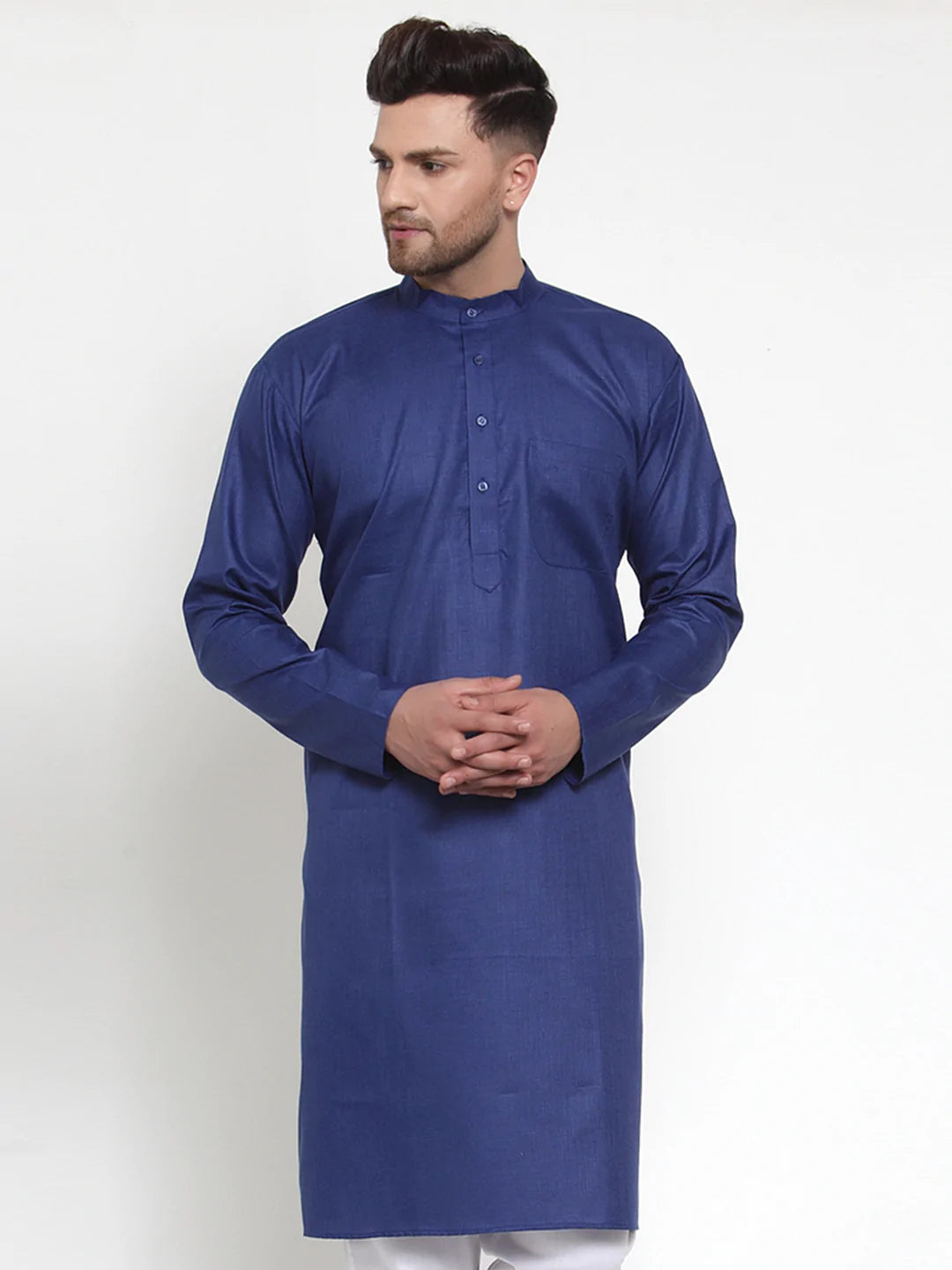 Jompers Men Royal-Blue & White Solid Kurta Only ( KO 611 Royal )