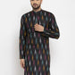 Jompers Men Black Woven Design Ikkat Straight Kurta Only ( KO 615 Black )