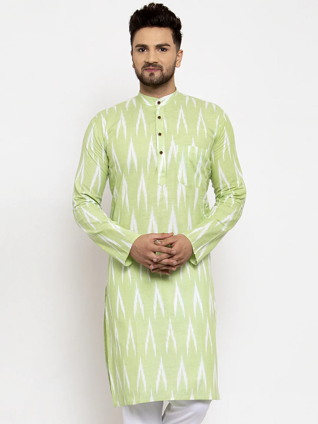 Jompers Men Lime Green Woven Design Ikkat Straight Kurta Only ( KO 615 Lime )