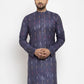 Jompers Men Navy Blue Woven Design Ikkat Straight Kurta Only ( KO 615 Navy )