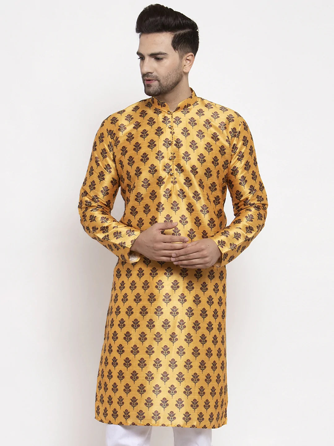 Jompers Men's Yellow Printed Kurta Only ( KO 624 Yellow )